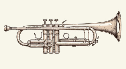 Vintage Hand-Drawn Illustration of a Classic Brass Trumpet © Aki