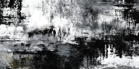Obraz premium Black and white texture shows a distressed surface with a mix of patterns and marks that create a layered effect over the canvas throughout the design