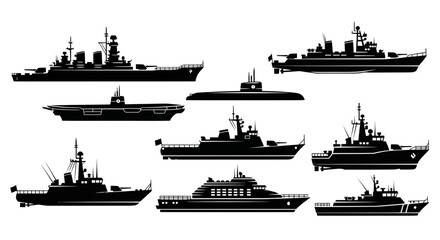 Set of Military Naval Warships and Submarine Silhouettes © andi