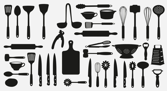 Set of Kitchen Utensils Silhouette Icons