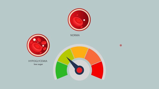 Red Blood Cell - Glucose Level - Hyperglycemia - Normal - hypoglycemia,  - Animated Stock Illustration as MP4 File