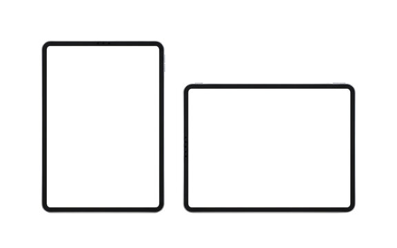 Two realistic electronic tablet mockups showing portrait and landscape orientation with blank screens perfect for digital design presentation&nbsp;