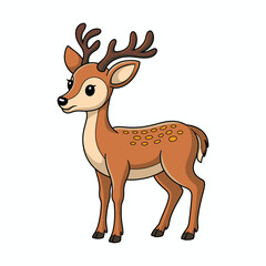 Fototapeta premium Cute cartoon deer vector illustration isolated on white background with antlers and winter theme