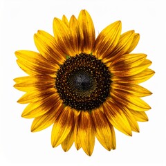 Fototapeta premium Close Up Of A Yellow Sunflower With Dark Center On White Background
