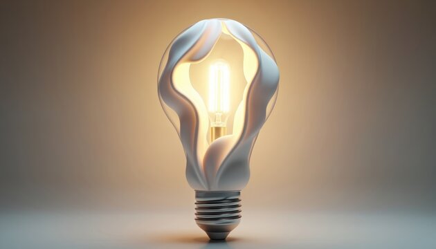 3D printed light bulb with organic design emits warm glow. Innovative illumination source for modern interiors and tech concepts. Future of lighting.