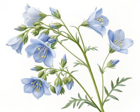 Polemonium Caeruleum &ndash; Blue polemonium caeruleum Jacob&rsquo;s ladder delicate bell-shaped blooms, isolated on white background
