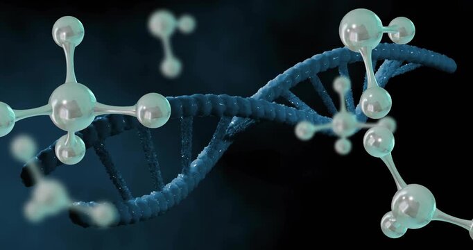 Drifting molecules entering frame driving DNA helix rotating undulating revealing scientific depth