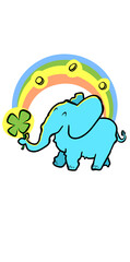 Uroczy słoń z tęczą i koniczyną, ilustracja dla dzieci, symbol szczęścia i pozytywnej energii © ukasz