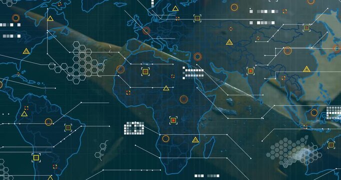 Vertical video: Fading world map driving HUD clusters at shop, marking worn metal horn and rollers