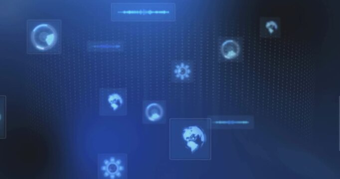 Striped highlight sweeping icons, starting fingerprint forming, pulsing UI, showing biometric auth
