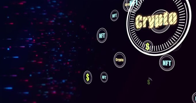 Crypto coins entering from right, scaling and orbiting ring gauge while visualizing market flow