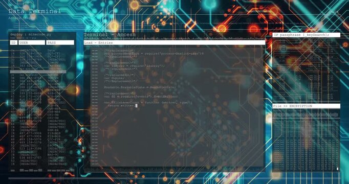 Vertical video: Fading terminal titled TerminalAccess running script, showing code over circuit