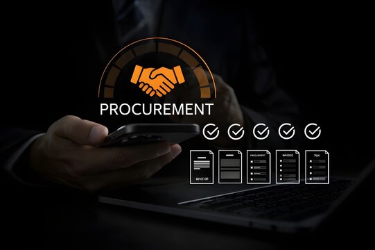 Procurement Process Management: Business Handshake, Purchase Order and Approval Workflow on Digital Interface
