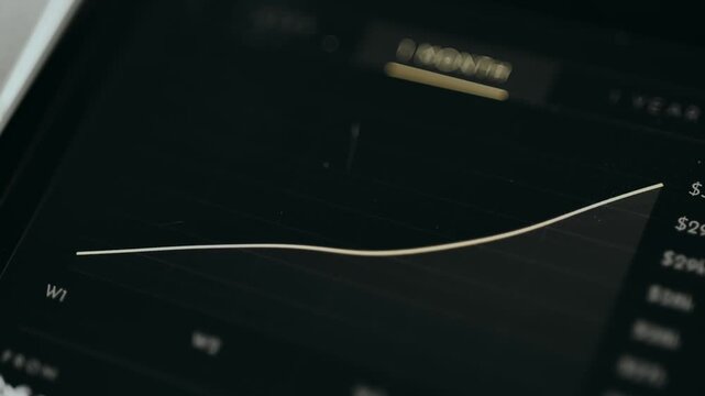 Financial chart on a dark background, person chooses the Month timeframe