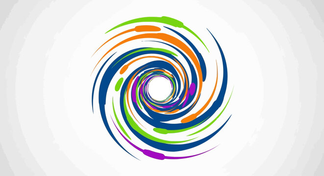 Colorful abstract swirling vortex or whirlpool design with dynamic brush strokes and gradients on a light background