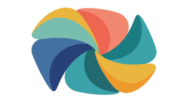 Abstract colorful pinwheel logo design with swirling vibrant shapes and a central vortex effect, evoking movement and creativity