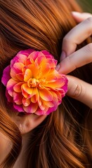 Naklejka premium Woman with flower in her hair.