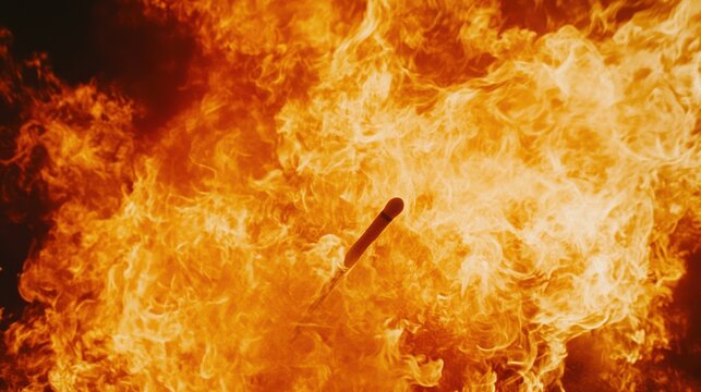 Dramatic flames engulfing a burning match creating dynamic abstract visual
