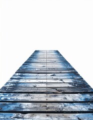 Fototapeta premium Weathered Blue Wooden Pier Path Leading Towards a Bright White Sky Perspective