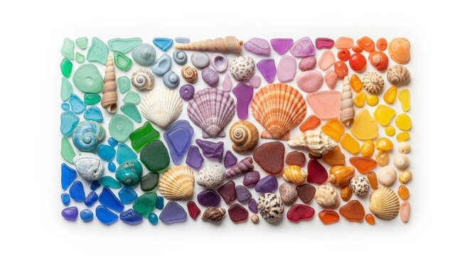 colorful seashells and sea glass mosaic.