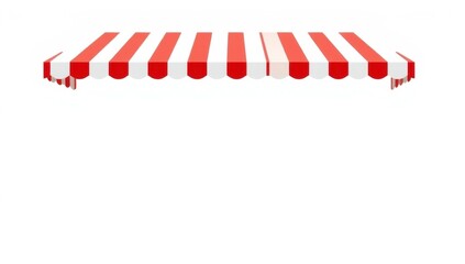Obraz premium Striped store awning with empty space below isolated on pure white background advertising concept