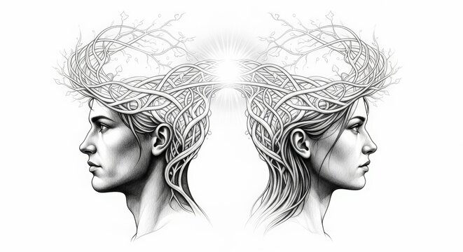 Duality of Mind: Man and Woman with Branch Crowns