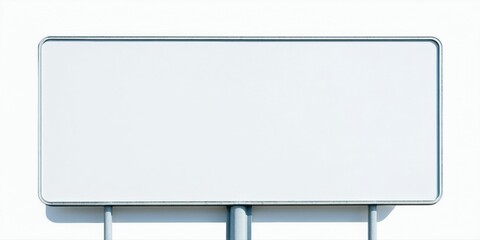Obraz premium Blank rectangular sign mounted on metal supports. White surface against dark background. Simple design, potential for messaging.