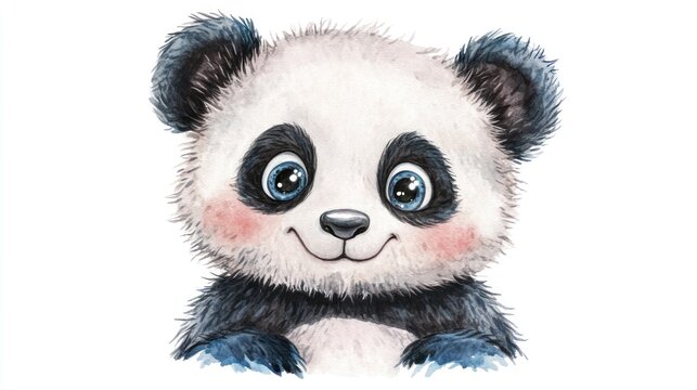 Baby panda watercolor portrait on white background