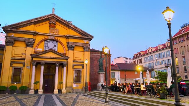 Piazza Borromeo with Church of Santa Maria Podone, Milan, Italy