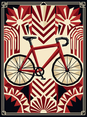 Fototapeta premium Road bicycle illustration with red and cream art deco design
