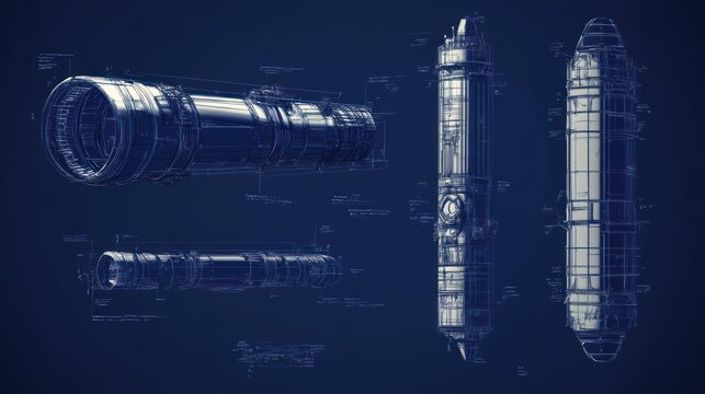 Spacecraft or rocket engine blueprint schematics