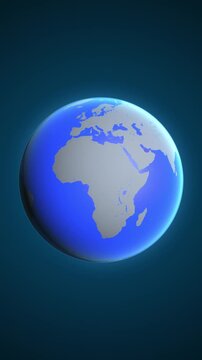The animation shows a graphic representation of the earth and highlights the location and map of Qatar colored red in vertical format.