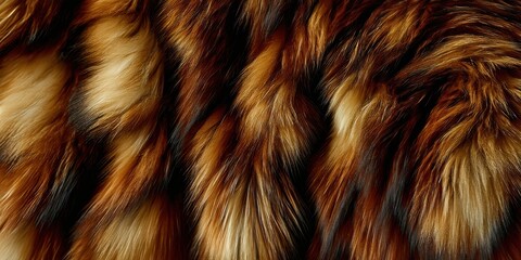 Naklejka premium Luxurious fur texture dominates image. Warm browns, tans create rich visual effect against dark background. Softness apparent.