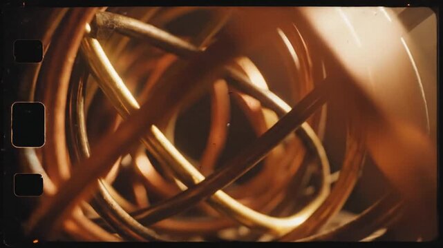 Copper wires in a tangled mess.