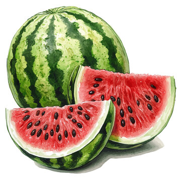 Watermelon, delicate painting watercolor vector with vivid brush accents, isolated on a white background.