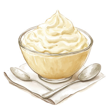 watercolor of Tapioca Pudding, hand-drawn, isolated on a white background.