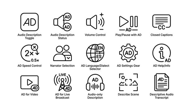 Audio description icons for accessibility and inclusive media experience