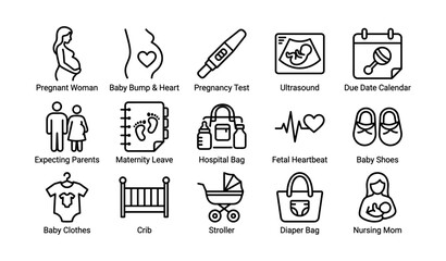 Fototapeta premium Pregnancy milestones and essentials icons: expecting parents journey