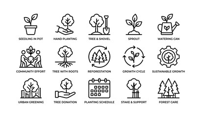Fototapeta premium Eco-friendly icons for reforestation and urban greening initiatives