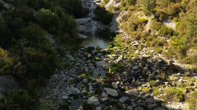 Aerial View of Seven Lagoons Waterfall in Peneda Geres National Park Portugal