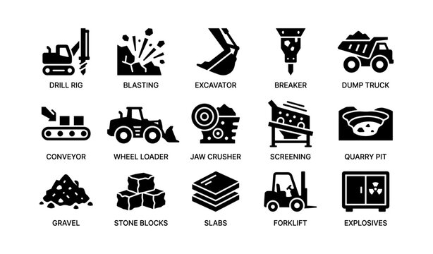 Icons of construction: machinery, equipment, and mining operations