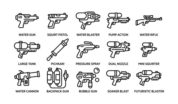 Variety of water blasters and guns with different features