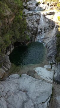 Aerial View of Seven Lagoons Waterfall in Peneda Geres National Park Portugal
