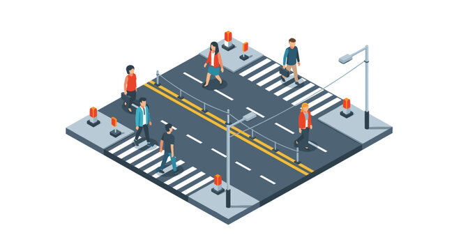 Urban isometric city crosswalk with pedestrians