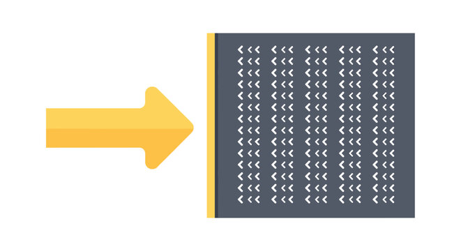 Creativity breakthrough concept with yellow arrow breaking dark wall