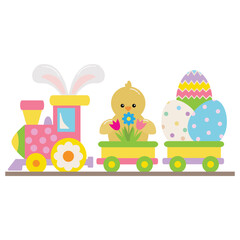 Obraz premium Easter express train with chick and egg vector cartoon illustration