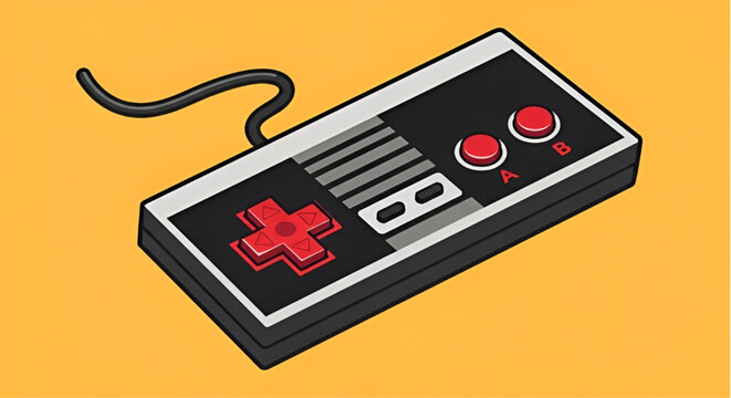 Classic Retro Gaming Controller Illustration with Red Buttons