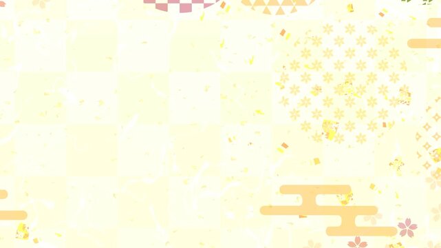 Elegant Japanese Traditional Patterns Background with Gold Confetti and Sakura