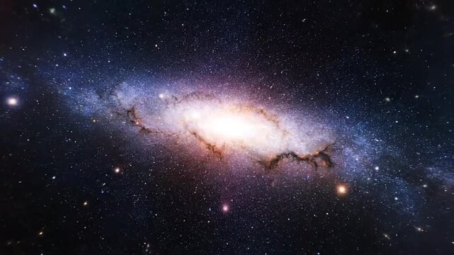 Mesmerizing galactic spectacle with brilliant bright core revealing swirling cosmic beauty and star filled atmosphere