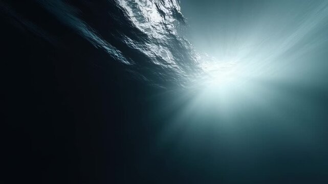 Underwater view of ocean surface with shifting sunbeams and rippling caustics 60 FPS